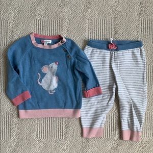 Baby Boden Blue+Pink Sweater/Pant Set